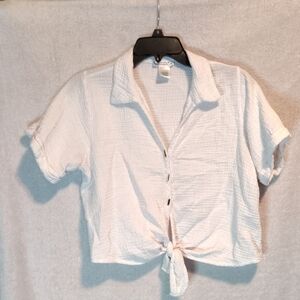 White Button-Up Tie Front Shirt